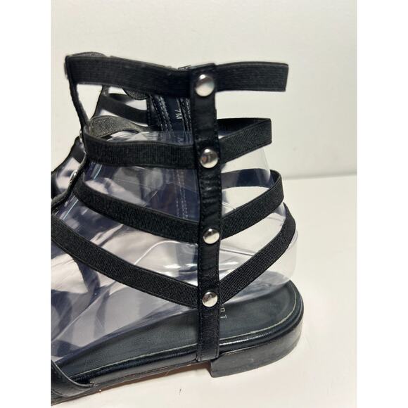 Stuart Weitzman Black Leather Caesar Gladiator Inside Zip Sandals Shoes Size 7 - Picture 4 of 9